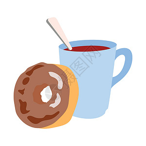山区茶地平板现代风格咖啡杯和甜甜圈设计图解矢量插图插画
