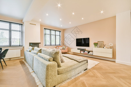 时髦的客厅和软绿色大沙发房地产财富家具房子建筑学建筑风格奢华住宅公寓背景图片