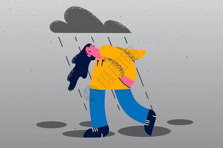 雨中的女孩抑郁 悲伤 感到寂寞和孤独的概念设计图片