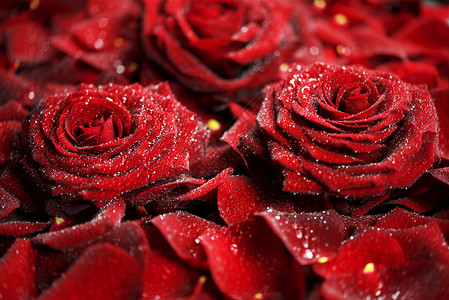 美丽的红玫瑰合照 玫瑰花月合照背景图片
