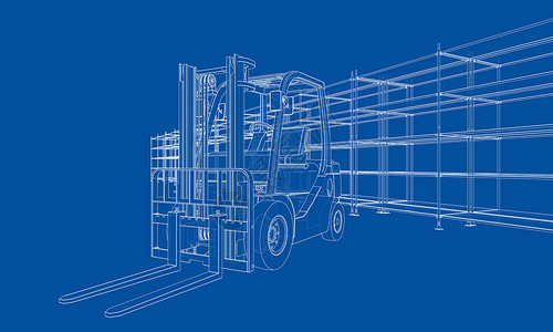 仓库图仓库架货架和叉车车辆工业拖拉机草图作坊卡车装载机商品液压柴油机背景