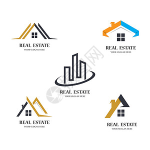 房地产标志图标它制作图案蓝色插图城市房子商业公司标识品牌景观建筑插画