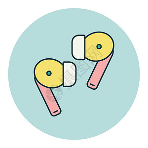 一对无线耳塞式耳机矢量 ico插图配饰技术耳塞音乐气垫白色电话耳朵麦克风背景图片