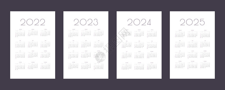 2022年2022年2023年2024年2025年日历个人时间表模板 采用最低潮时风格年度网格日程商业记事簿规划师办公室季节组织背景图片