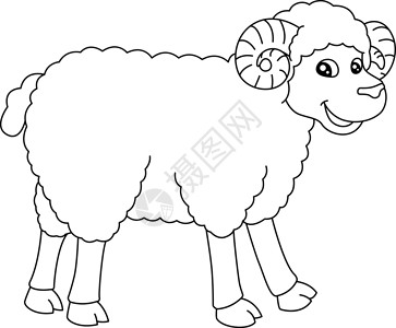 羊肉羊排儿童孤立的羊排色彩页面幼儿园动物园插图教育艺术染色农场羊毛动物学校插画