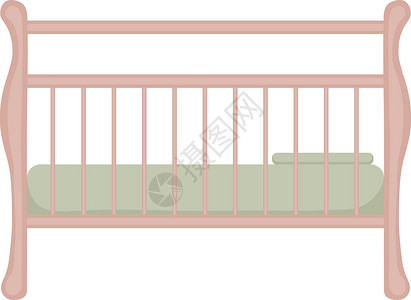 带婴儿床边框复古风格的儿童木制婴儿床 带抽屉的老式婴儿床 浅绿色儿童木制新生儿家具 在白色背景上孤立的矢量图新生房子插图玩具家庭睡眠床单女孩插画