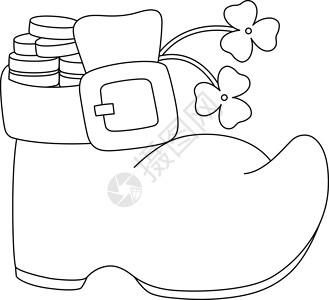 学步鞋婴儿鞋彩色页面教育硬币幼儿园艺术儿童鞋带三叶草图画书填色插图插画