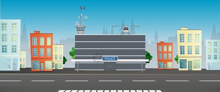 市警察派出所大楼 以平时的风格隔离在白色背景上部门插图服务街道阴影办公室刑事监狱犯罪卡通片插画
