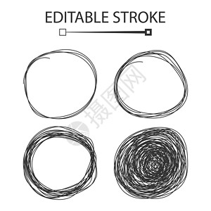 乱涂手工绘制平板样式的刻画圆形图标 在孤立的背景中显示形状框矢量说明 缩放面条符号商业概念白色插图涂鸦笔记戒指演讲绘画草稿划痕框架设计图片