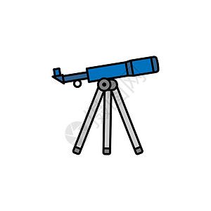 三脚架彩色望远镜线图标 标志和符号可用于网络 标识 移动应用程序 UI 白色背景的 UX插画