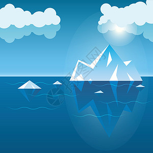 海底冰山水下冰山图标 以平坦的风格 海景矢量比方说明孤立的背景 南极洲生态标志商业概念射线气候图表冻结冰川蓝色海洋辉光环境海浪插画