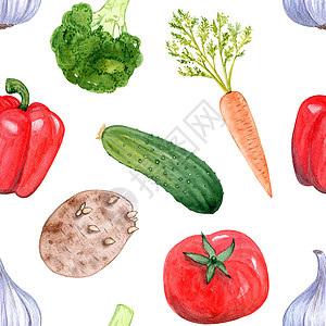 水彩手绘蔬菜白色背景的水彩蔬菜无缝结构图案背景