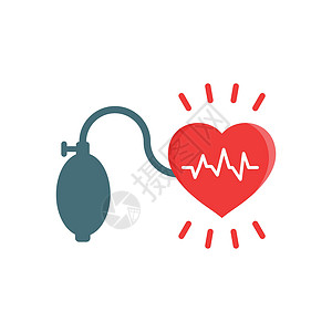 高拍仪以平板风格显示的动脉血压图标 用孤立背景显示的心跳监测矢量插图 脉冲诊断代表商业概念病人程序心血管检查器测量高血压疾病有氧运动仪插画