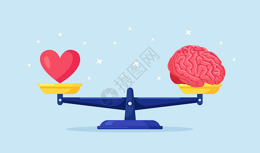 分子结构与大脑心 情感 爱与智力 大脑 天平上的逻辑之间的平衡 在感受和思想 职业或爱好 爱情或工作之间做出选择 做出人生决定 情绪平衡插画