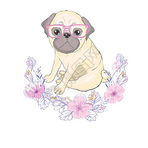 宝宝和狗狗Pug 狗狗漫画斗牛犬艺术小狗卡片草图宠物动物犬类眼睛设计图片