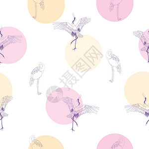 起重机图案矢量图制作图案装饰丝绸苍鹭文化樱花插图和服天鹅纺织翅膀背景图片