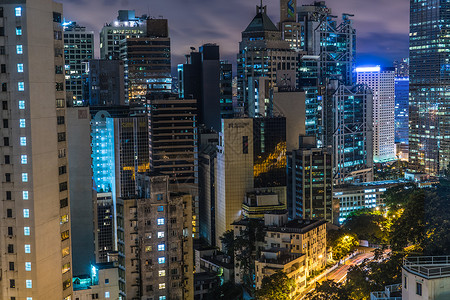 香港特别行政区摩天大楼夜景图香港特别行政区城市景观高层建筑写字楼机车景点办公室办公建筑群商业背景图片