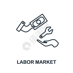 劳动力市场图标 市场经济系列中的线条元素 用于网页设计 信息图表等的线性劳动力市场图标标志设计图片