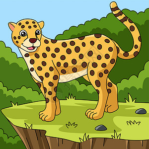 非洲豹Cheetah 卡通矢量彩色说明插画