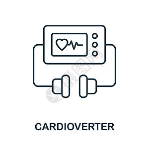 人造心脏心脏复律图标 医疗设备系列中的线元素 用于网页设计 信息图表等的线性心脏复律器图标标志插画