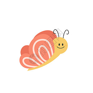 贝壳卡通卡通蝴蝶 可爱的笑容 用于幼稚的设计 矢量夹子动物漏洞卡片插图眼睛荒野昆虫花园艺术背景