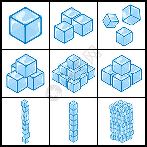 冰方图标设置 卡通冷冻区块收集 简单的矢量插图在白色背景中被孤立背景图片