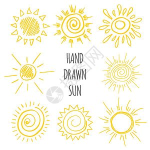 手工绘制一套有趣的矢量涂鸦太阳天气阳光生日日落孩子绘画学校卡通片装饰品插图背景图片