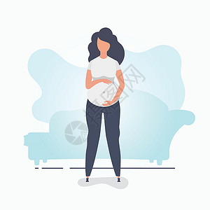 性格温和萨博成熟的怀孕女性性格 贺卡或海报上写着温和的颜色 供设计时使用 平面矢量图解插画