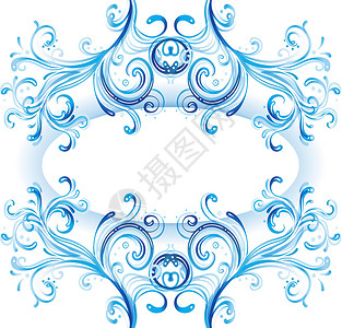 冰霜窗口 圣诞节模式曲线艺术框架液体海浪插图水彩蓝色节日漩涡背景图片
