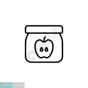 苹果泥配有苹果纯净向量图标的婴儿食物罐玻璃罐装孩子们果汁瓶子饮食营养甜点水果插图设计图片