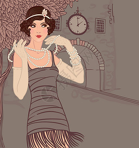 查尔斯顿套装女孩 20世纪20年代的老女人风格挡板艺术优雅女士插图航程夹子魅力女性音乐插画
