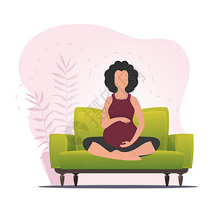 孕妇肚子矢量处于莲花位置的孕妇 从事瑜伽的孕妇 矢量直线插图活动生育力锻炼运动母亲女士娱乐父母冥想身体设计图片