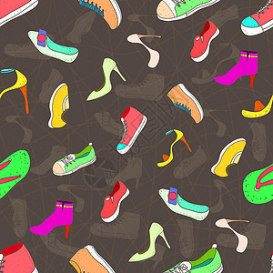女士运动鞋最起码的绘画设计陈年风格 矢量插图eps10(女鞋无缝)插画