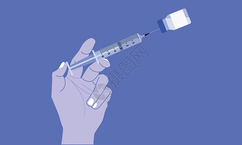 禽流感针筒手握着注射器 装满瓶装的杜龙水( Corona病毒疾病covid-19)插画