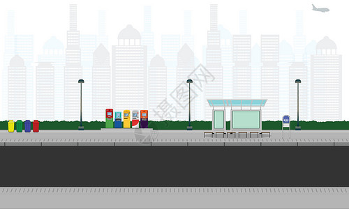 城市公交车站户外路 位于三旁的横杆灯标志水平矢量示意图eps10背景图片