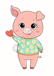 手绘猪事顺利穿南瓜毛衣的可爱小猪背景