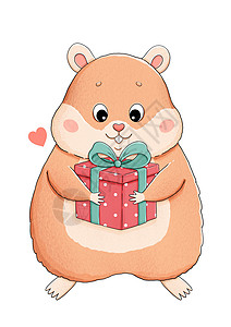 手绘可爱仓鼠可爱的小仓鼠和大礼品盒背景