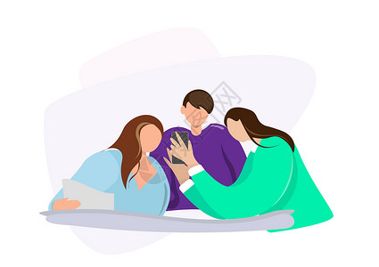 人在床上一群朋友在连接到 Internet 时聊天和打招呼 一群人在网上聊天平面风格卡通插画矢量设计图片