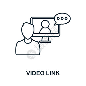 视频博客视频链接图标 来自技术集合的线元素 用于网页设计 信息图表等的线性视频链接图标标志插画