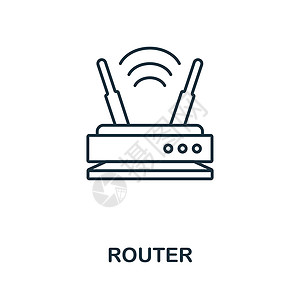 港口标志路由器图标 来自技术集合的线元素 用于网页设计 信息图表等的线性路由器图标标志插画