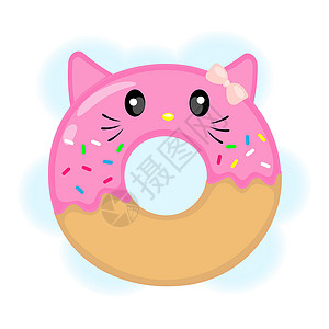 光滑狐狸梗以可爱的猫 卡哇伊 日本平面风格 纺织品印刷 T 恤 礼品包装为形式的甜甜圈的插图插画