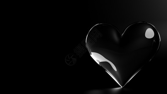 由黑色背景的玻璃隔开而成的透明心脏 情人节3d插图 — 投影背景图片