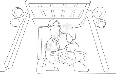 工程总承包一名戴头盔的工人画画坐在叉车后面工程商业电脑一条线工作建筑男性承包商务人士士建筑师设计图片