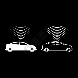 汽车技术互联网的信号汽车无线电信号传感器智能技术自动驾驶方向设置图标白色矢量演示图像固态填充轮廓轮廓线细平板风格Name (单位 美元)插画