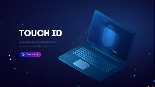 Touch id 生物识别技术 笔记本生物认证蓝色技术背景背景图片