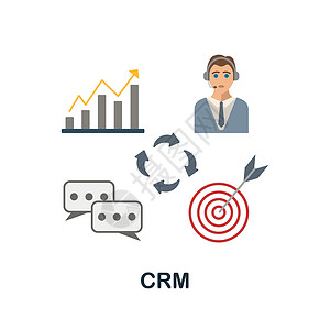 Crm 平面图标 市场整合系列中的彩色元素标志 用于网页设计 信息图表等的平面 Crm 图标标志推介会高清图片素材