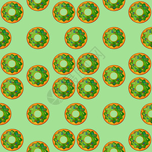 无缝的绿色甜甜圈模式在浅绿色背景上 糖果糖是顶级视图背景图片