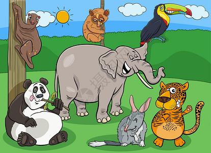 漫画字符组卡通动画动物背景图片