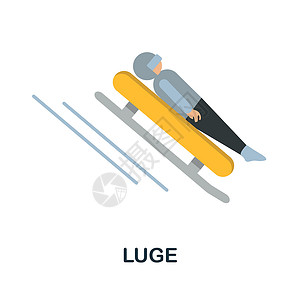 luge雪橇平面图标 冬季运动系列中的彩色元素符号 用于网页设计 信息图表等的平面 Luge 图标标志插画
