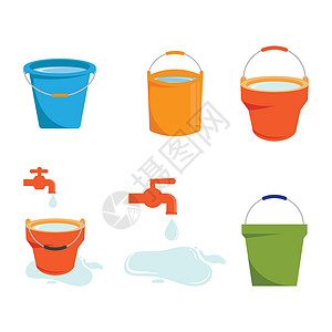 桶装水水桶水桶图标塑料流动飞溅工作自来水金属家务家政园艺垃圾插画